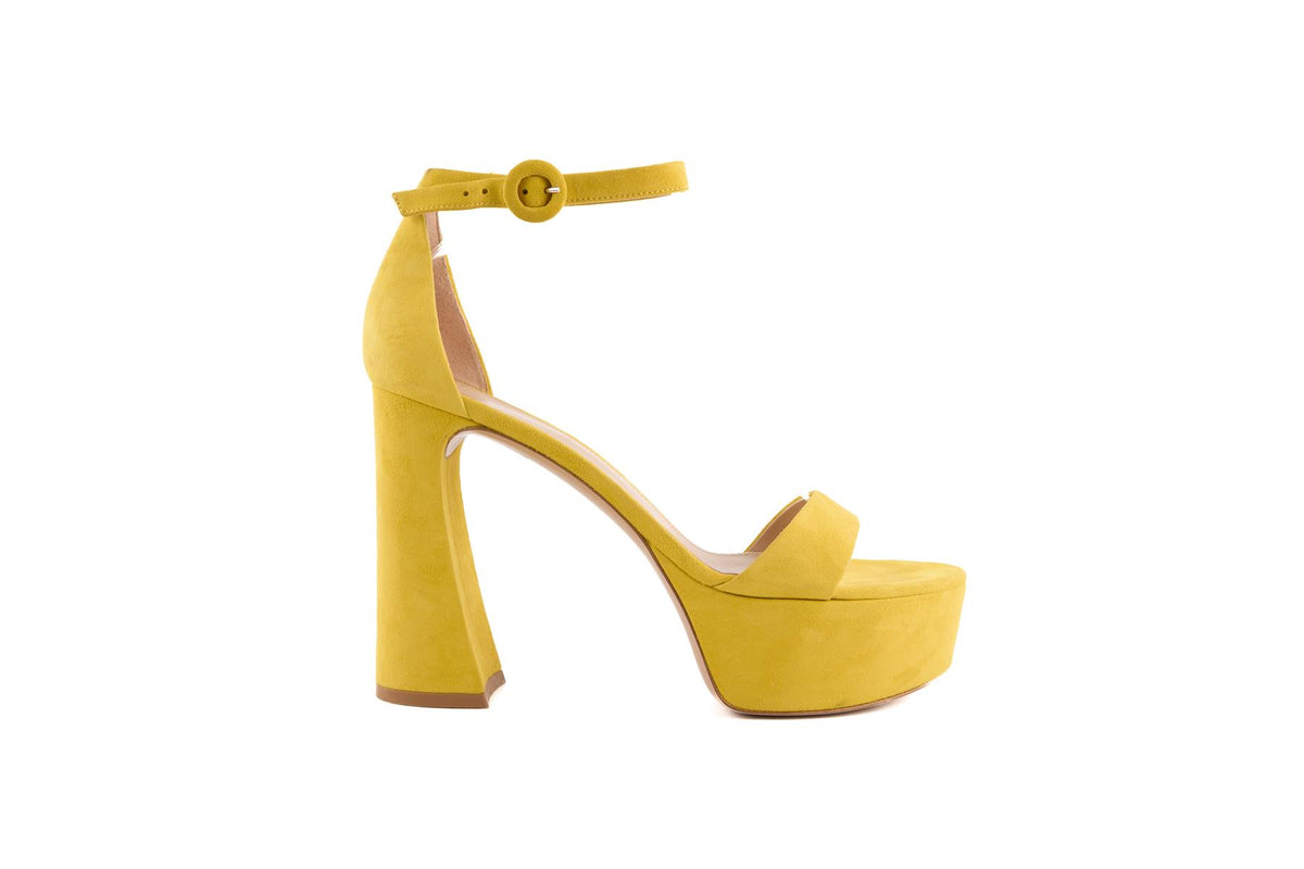 GIANVITO ROSSI YELLOW SUEDE PLATFORM SANDALS EU 39.5 UK 6.5 US 9.5