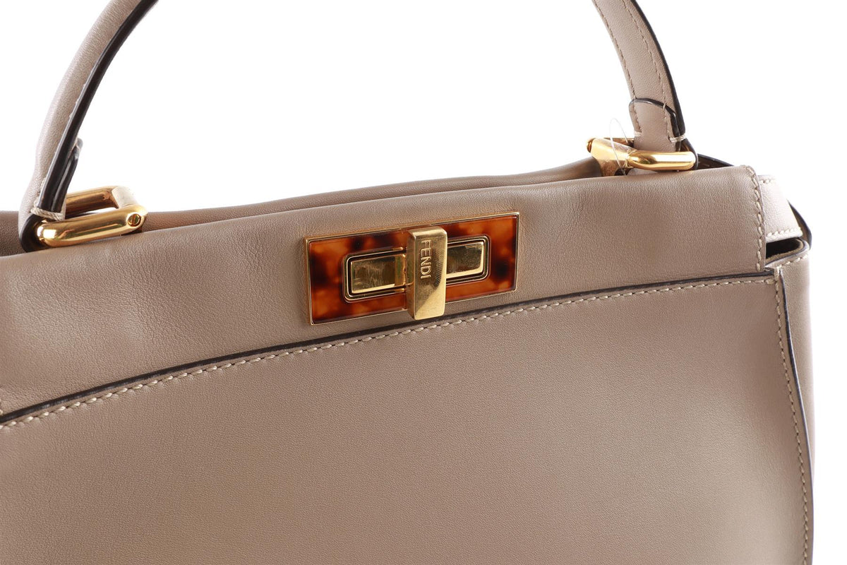 FENDI TAUPE PEEKABOO MEDIUM LEATHER TOTE BAG