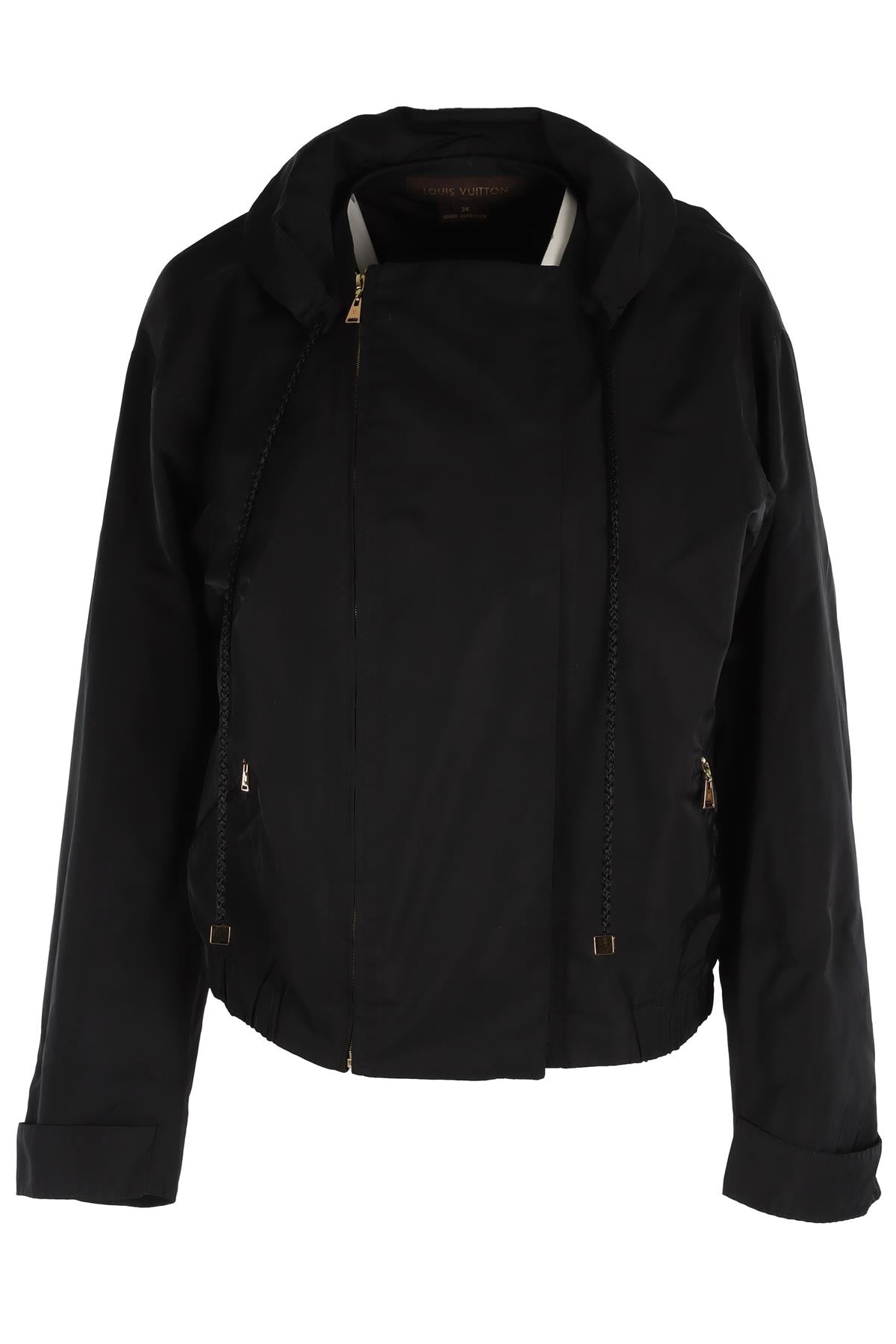 LOUIS VUITTON BLACK SILK BOMBER JACKET FR 36 UK 8