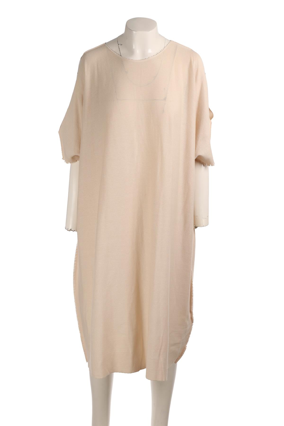 ISSEY MIYAKE BEIGE COTTON MIDI DRESS JP 2 UK 8