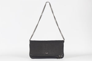 ZADIG & VOLTAIRE BLACK SAVAGE SNAKE EFFECT LEATHER SHOULDER BAG