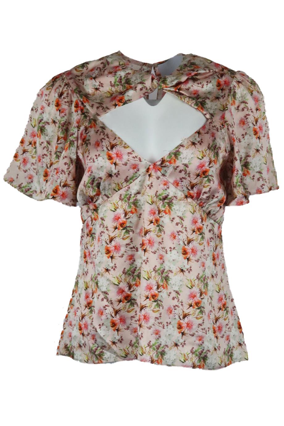 MARKARIAN CUTOUT FLORAL PRINT SILK SATIN TOP US 8 UK 12