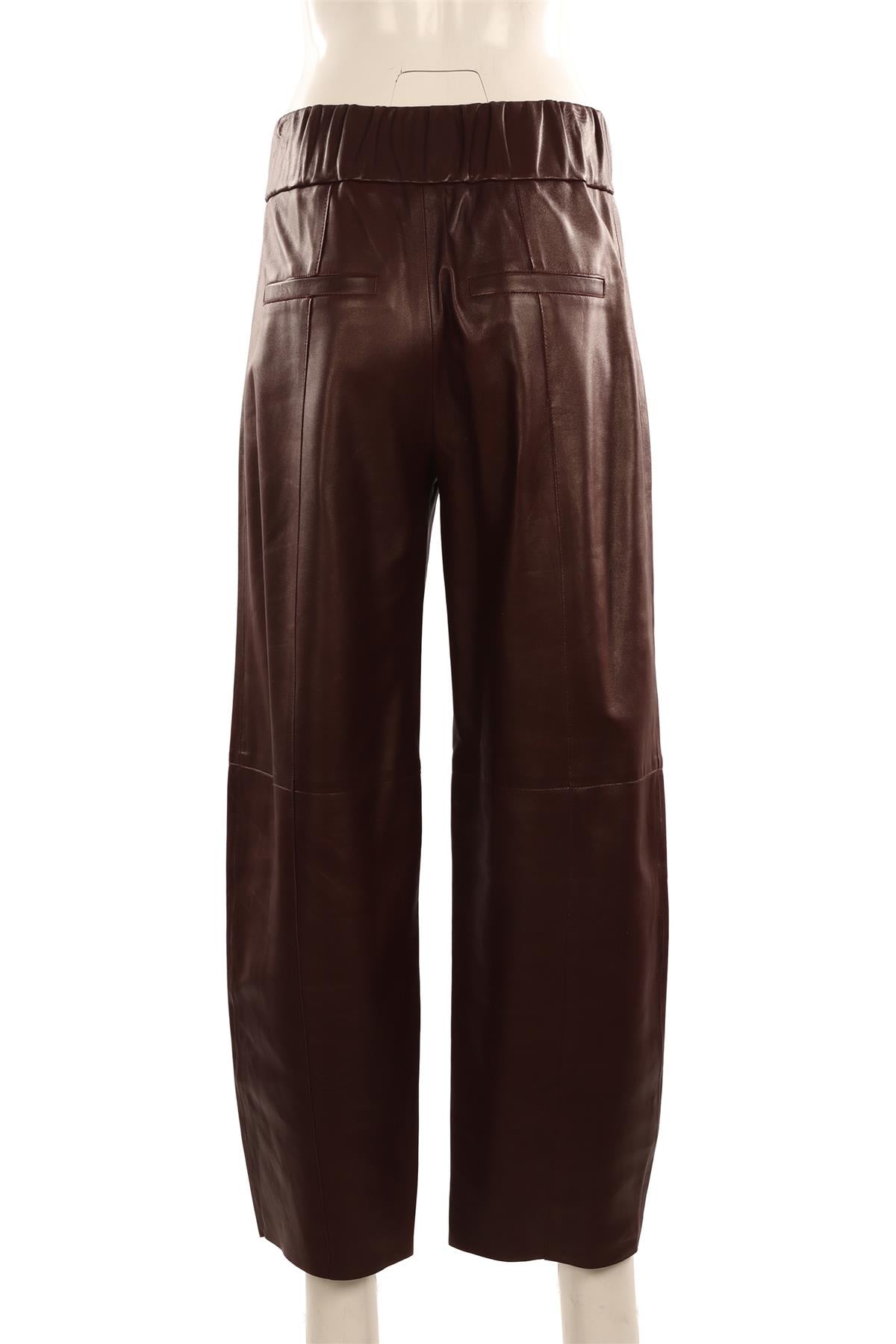 AERON BURGUNDY LEATHER BARREL LEG PANTS SMALL