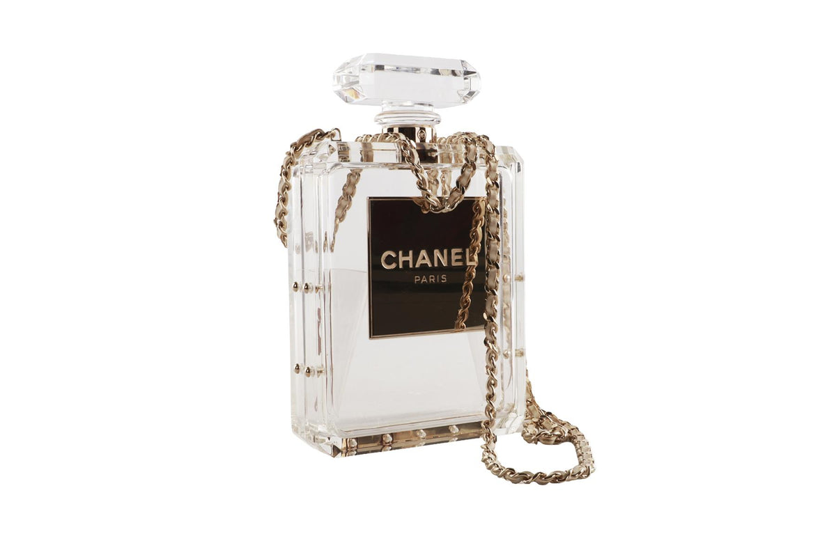 CHANEL NEUTRALS 2014 NO.5 PERFUME BOTTLE PLEXIGLASS SHOULDER BAG