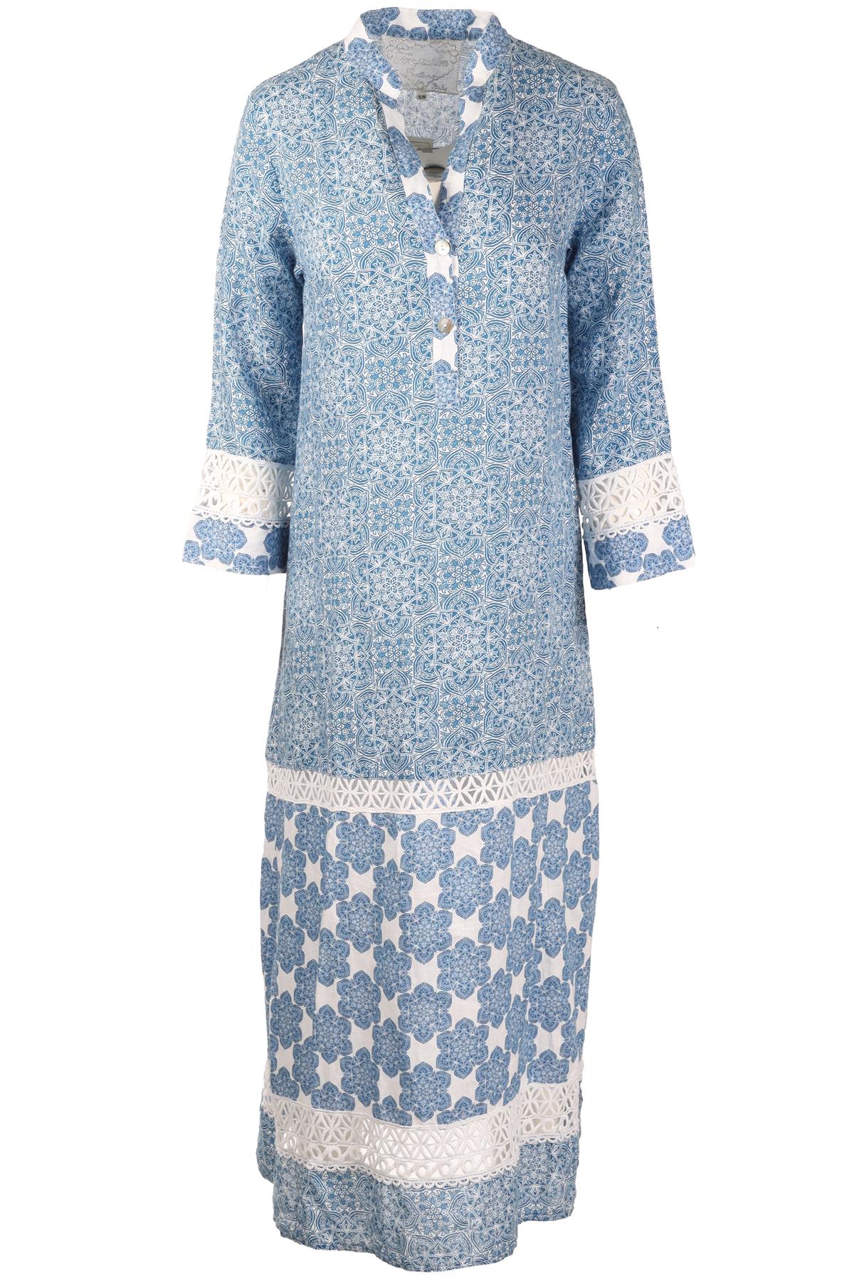 TEMPTATION POSITANO BLUE LINEN MAXI DRESS XSMALL