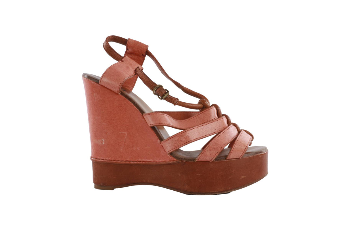 CHLOÉ PINK LEATHER WEDGES SANDALS EU 38.5 UK 5.5 US 8.5