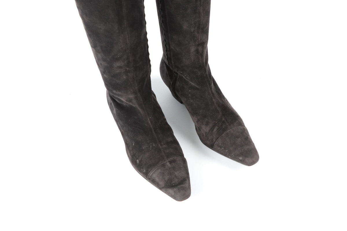CHANEL BLACK 2018 SUEDE OVER THE KNEE BOOTS EU 38.5 UK 5.5 US 8.5