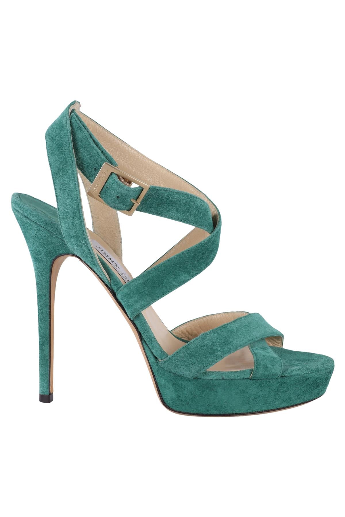 JIMMY CHOO GREEN SUEDE PLATFORM SANDALS EU 38 UK 5