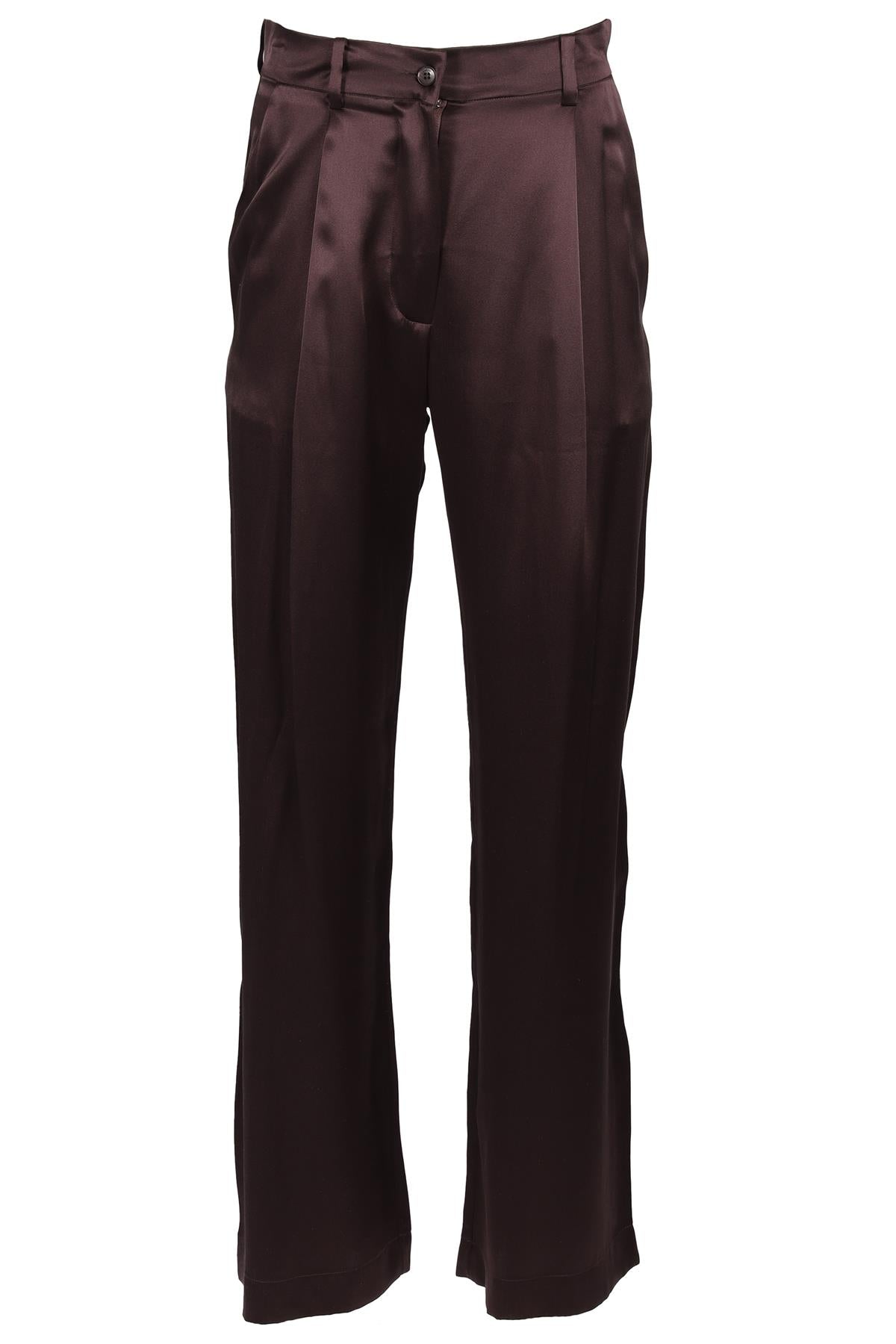 SABLYN BROWN SILK STRAIGHT LEG PANTS XSMALL