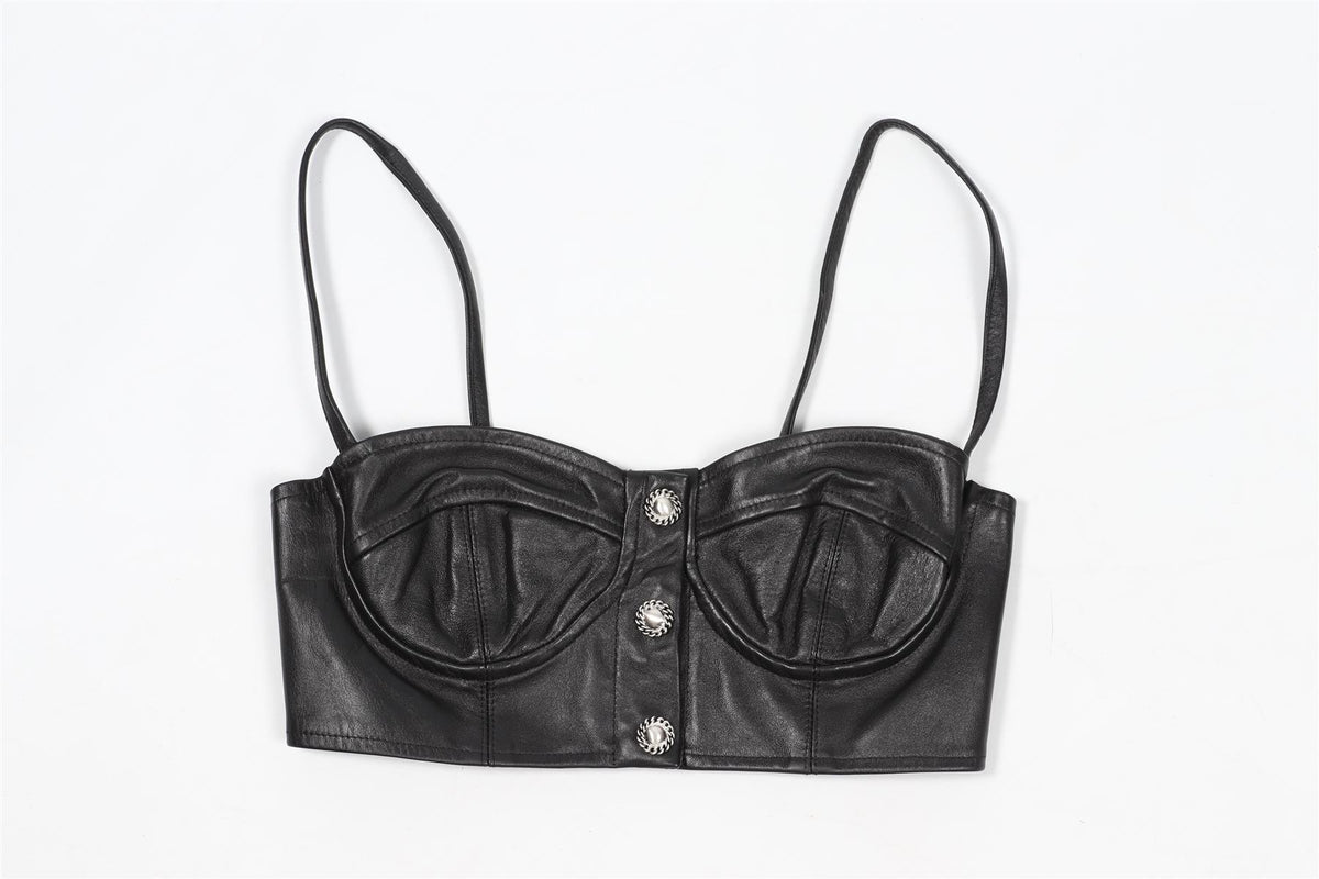 ALESSANDRA RICH BLACK CROPPED LEATHER TOP IT 40 UK 8
