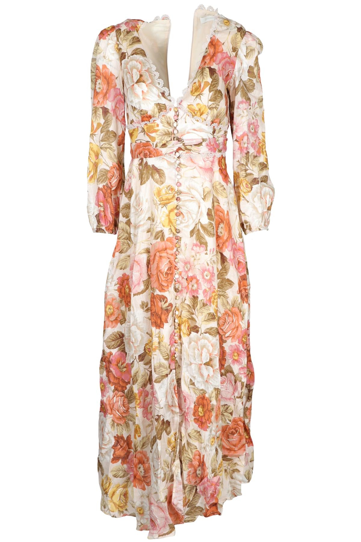 ZIMMERMANN MULTI LINEN MAXI DRESS UK 8