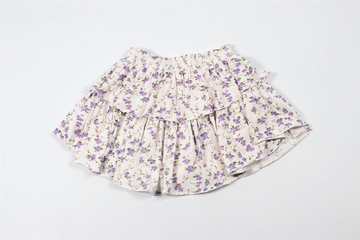 LOVESHACKFANCY PURPLE FLORAL MINI SKIRT XX-SMALL