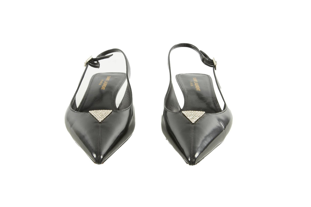 SAINT LAURENT BLACK LEATHER SLINGBACK PUMPS EU 38 UK 5 US 8