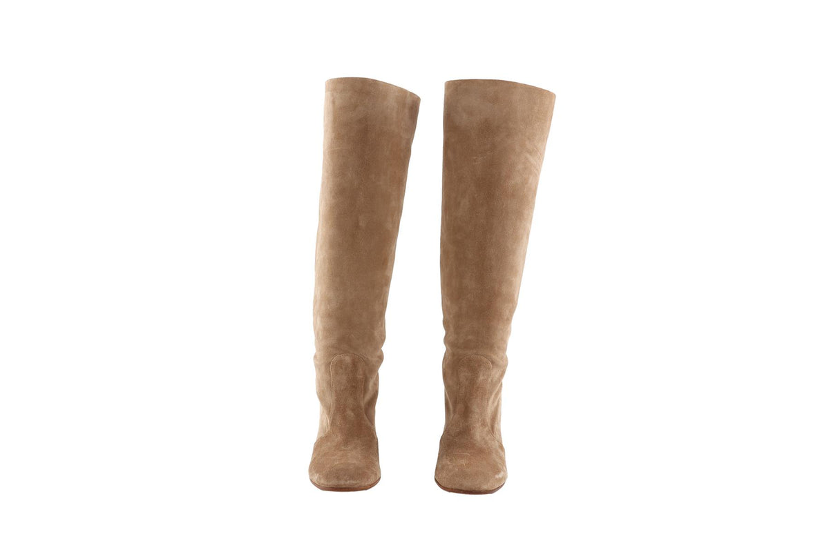 GIANVITO ROSSI BEIGE SUEDE KNEE HIGH BOOTS  EU 38.5 UK 5.5 US 8.5