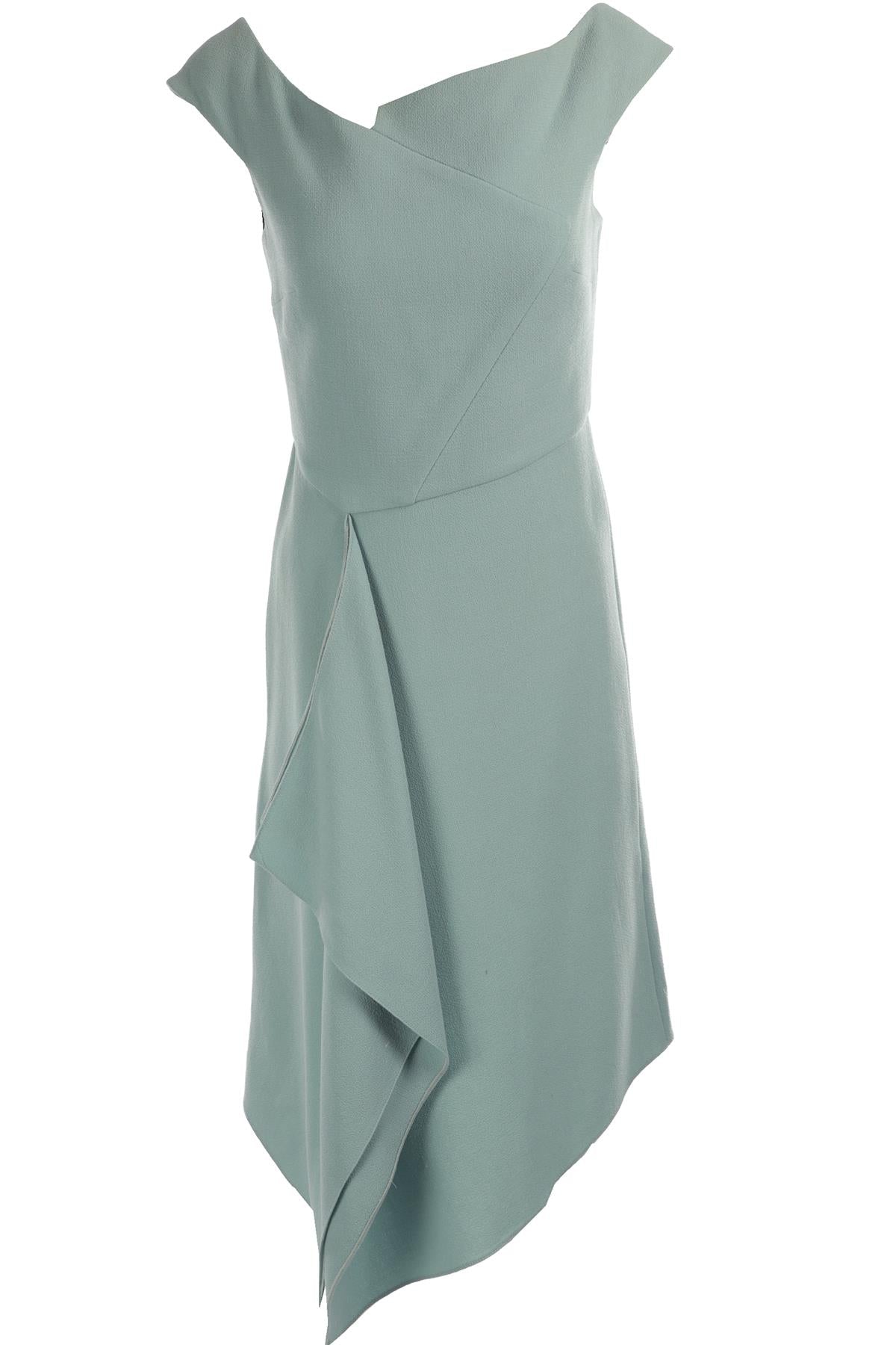 ROLAND MOURET BLUE WOOL MIDI DRESS UK 10