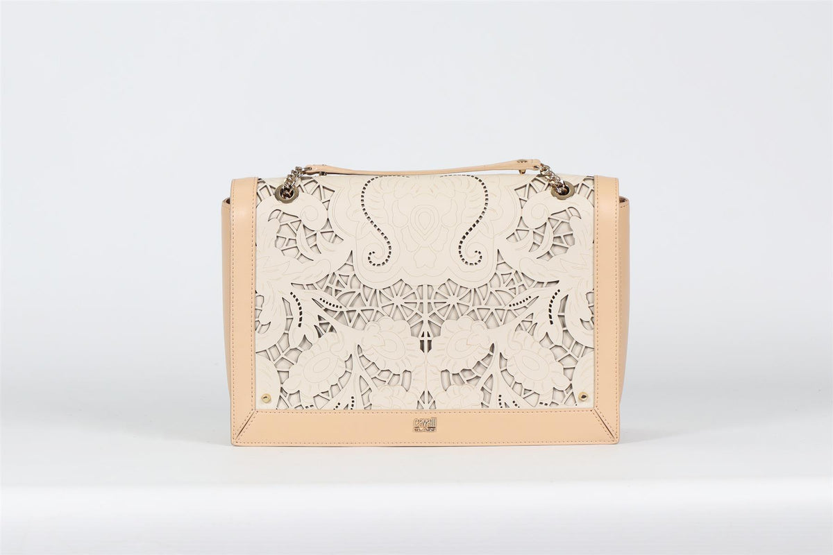 CAVALLI CLASS LASER CUT LEATHER SHOULDER BAG