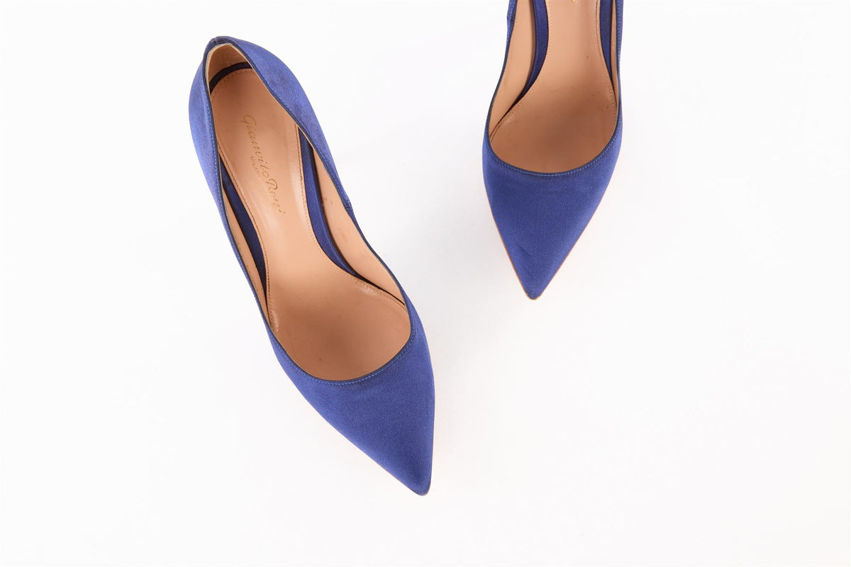 GIANVITO ROSSI BLUE SATIN PUMPS EU 39.5 UK 6.5 US 9.5