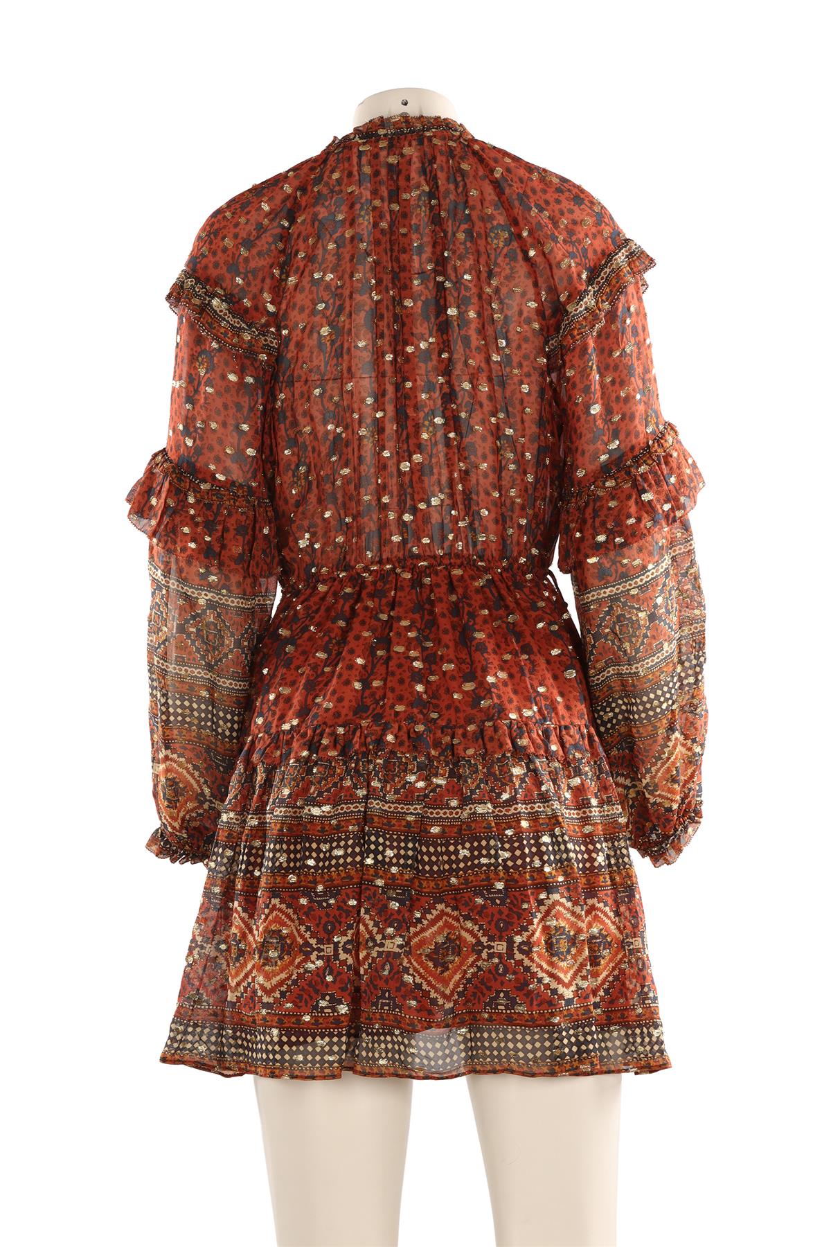 ULLA JOHNSON BROWN SILK MINI DRESS US 2 UK 6
