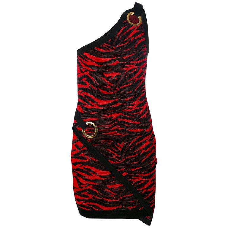 BALMAIN ONE SHOULDER ZEBRA PRINT MINI DRESS FR 34 UK 6