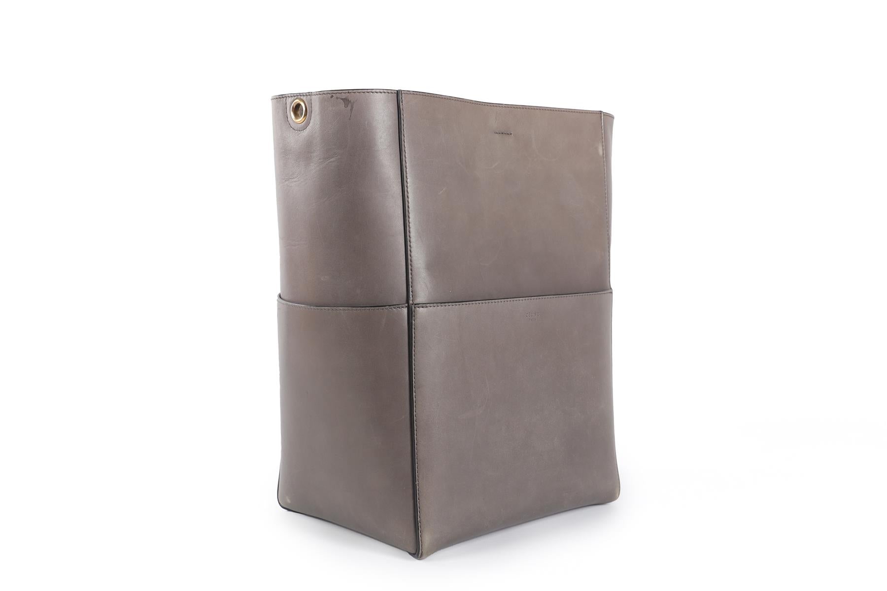 CELINE GREY SANGLE LEATHER SHOULDER BAG