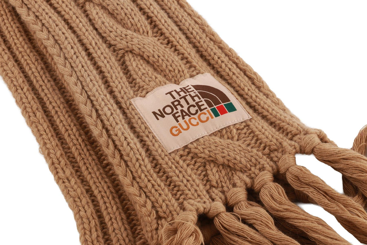 GUCCI + THE NORTH FACE BROWN WOOL SCARF
