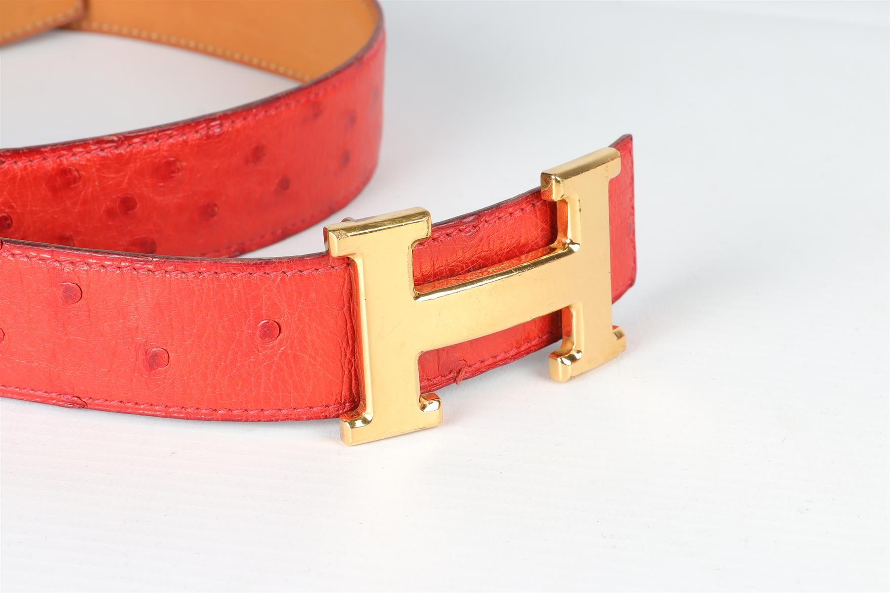 HERMÈS RED 1989 H 30 MM OSTRICH BELT