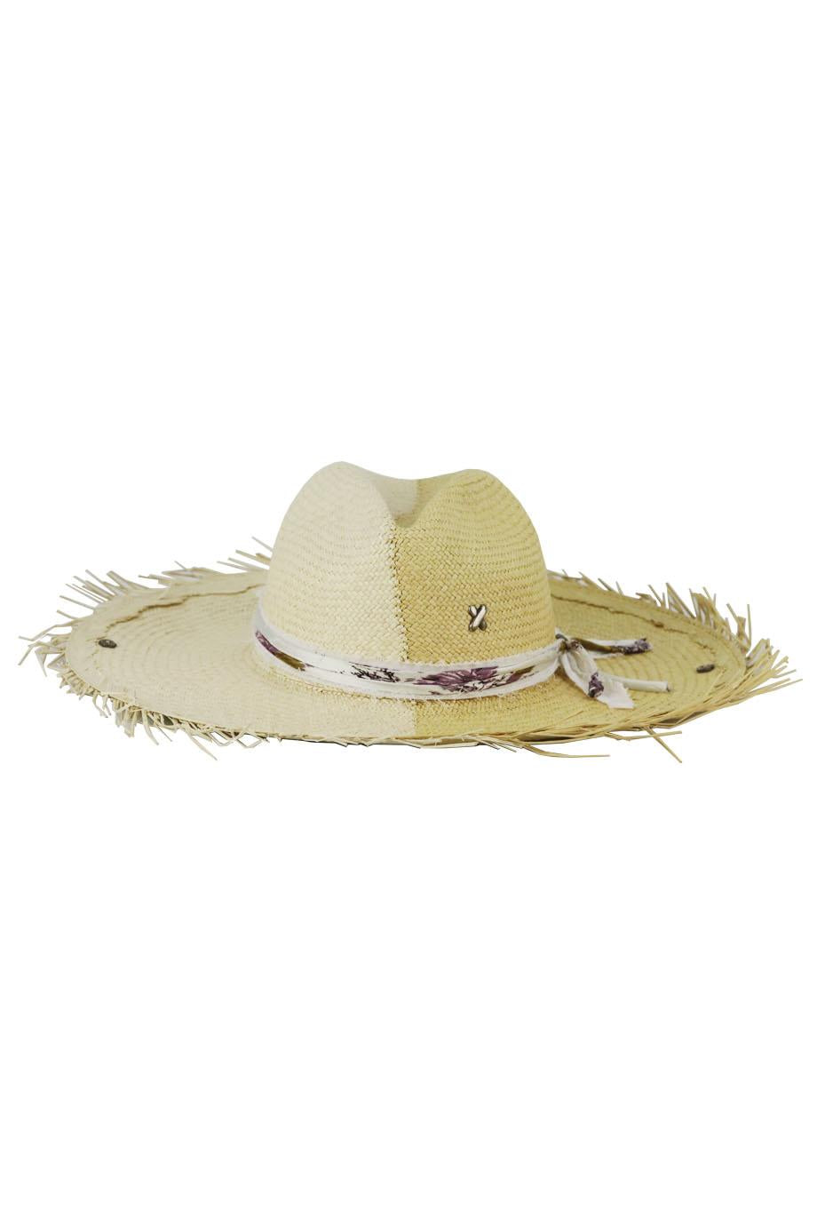 LIDROW FRINGED RIBBON TRIMMED STRAW HAT MEDIUM