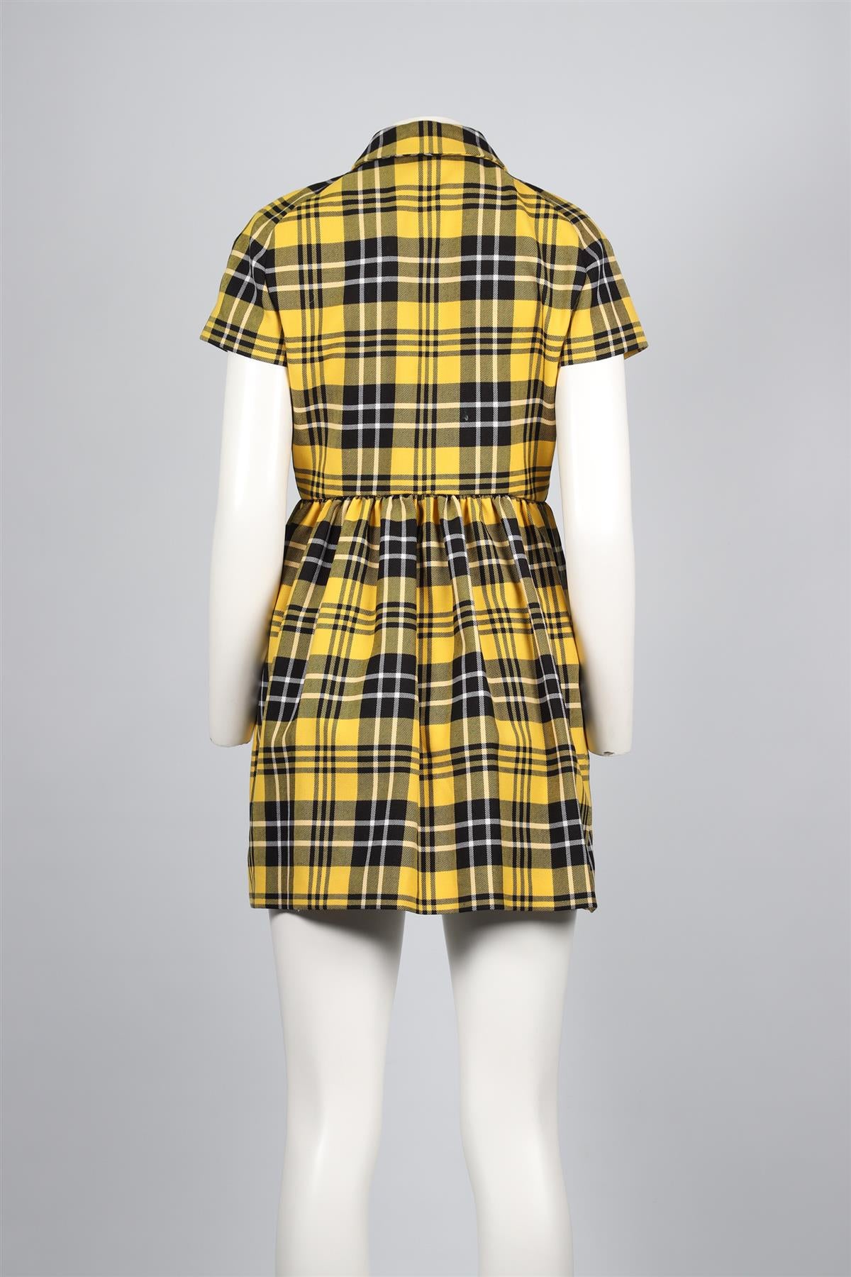 CHRISTIAN DIOR YELLOW 2022 CHECKED WOOL MINI DRESS FR 38 UK 10