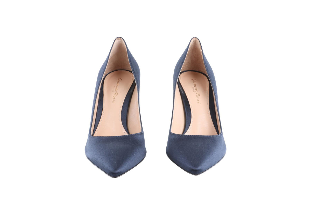 GIANVITO ROSSI NAVY SATIN PUMPS EU 38 UK 5 US 8