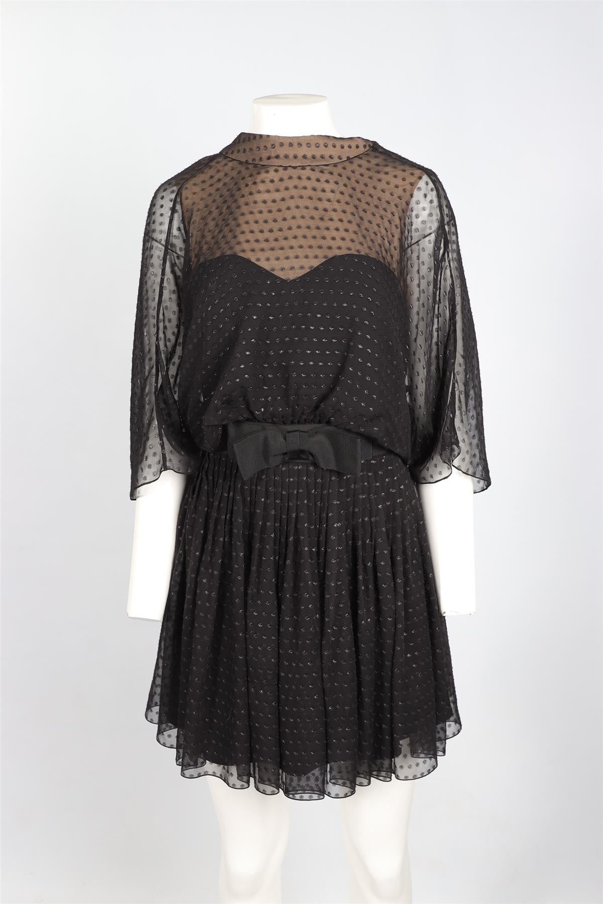 SAINT LAURENT BLACK SILK MINI DRESS FR 38 UK 10