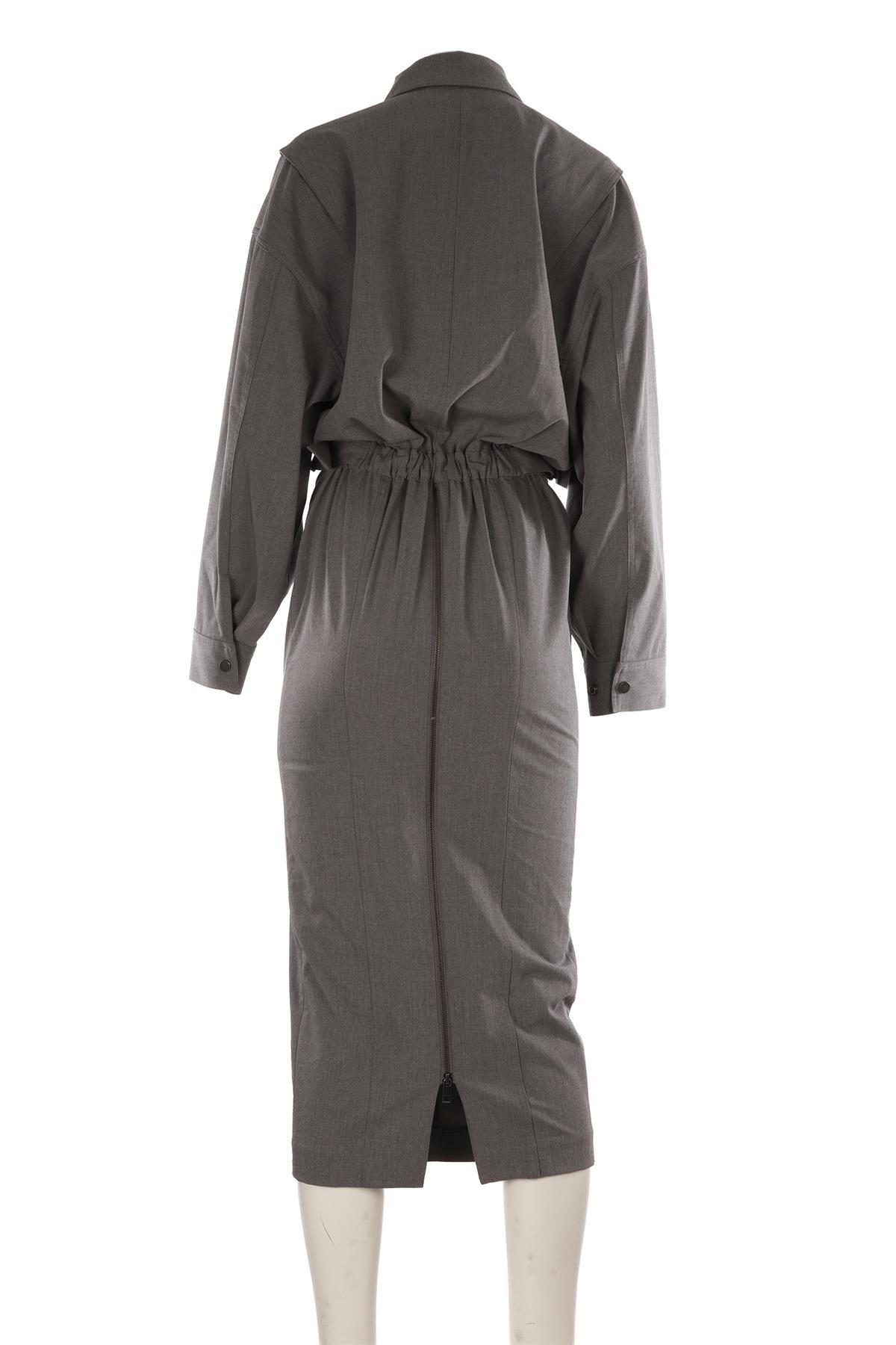 STAUD GREY WOOL MIDI DRESS US 2 UK 6