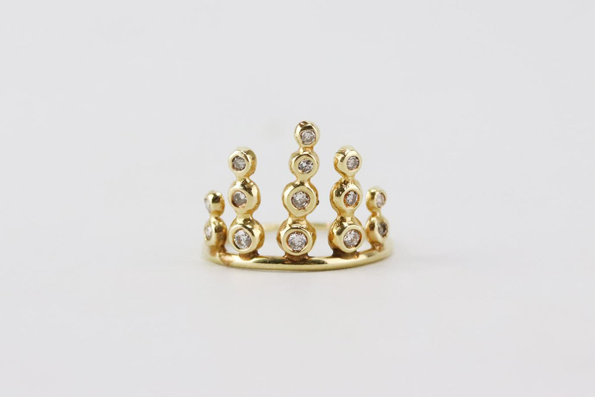 JACQUIE AICHE 14K YELLOW GOLD PAVE DIAMOND STACK RING 16 MM