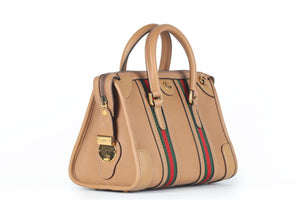 GUCCI TAN DOUBLE G SMALL LEATHER TOTE BAG