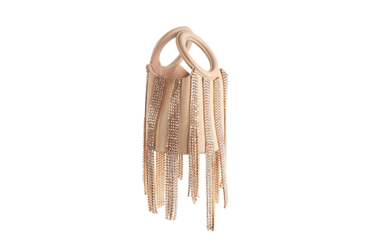 CULT GAIA BEIGE TARYN CRYSTAL AND SUEDE TOTE BAG