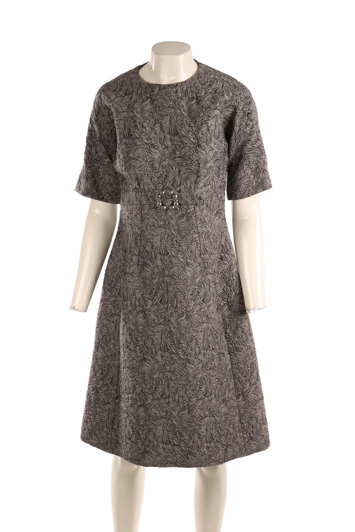 DOLCE & GABBANA GREY WOOL MIDI DRESS IT 42 UK 10