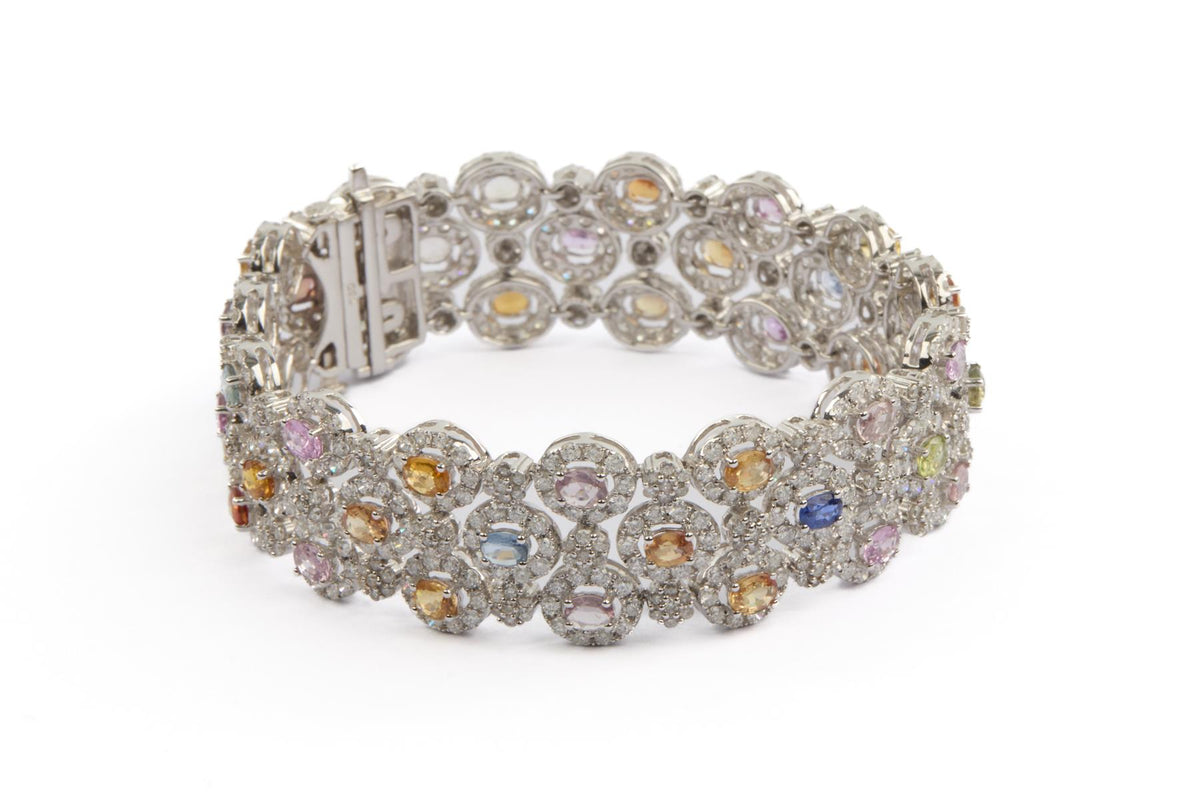 18K WHITE GOLD DIAMOND AND GEMSTONE BRACELET