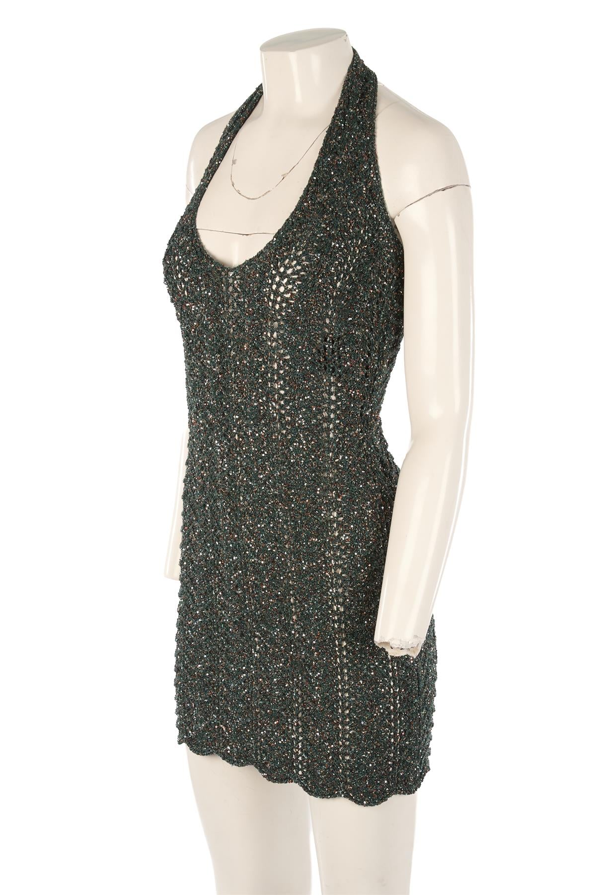 SAINT LAURENT GREEN KNIT MINI DRESS MEDIUM