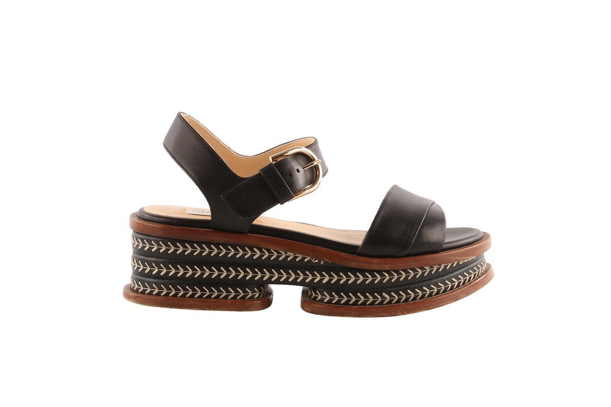 GABRIELA HEARST BLACK LEATHER PLATFORM SANDALS EU 38.5 UK 5.5 US 8.5