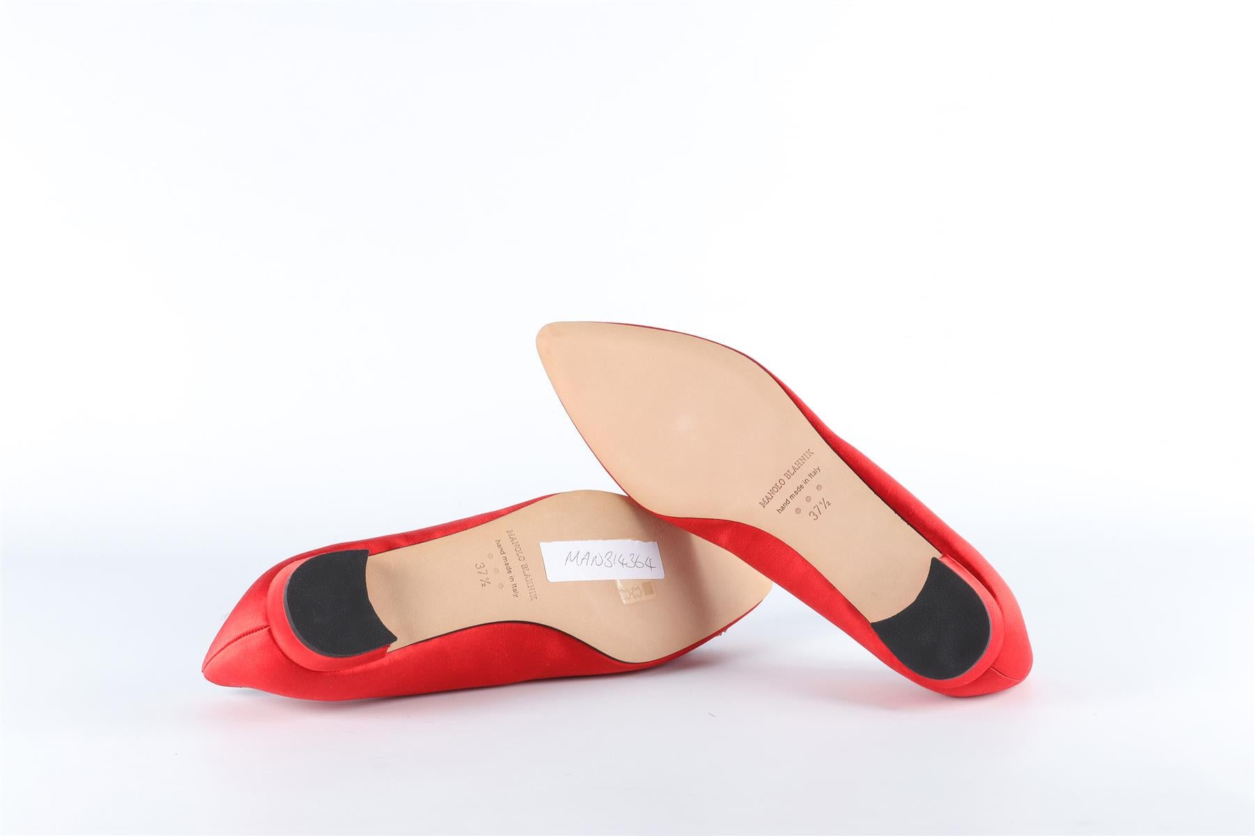 MANOLO BLAHNIK RED HANGISI SATIN BALLERINA FLATS EU 37.5 UK 4.5 US 7.5