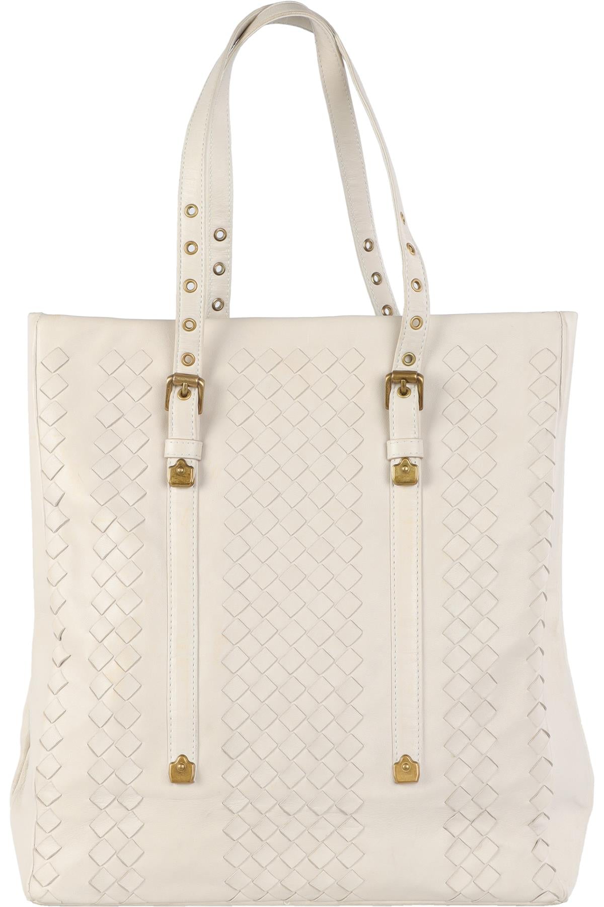 BOTTEGA VENETA ECRU INTRECCIATO LEATHER TOTE BAG