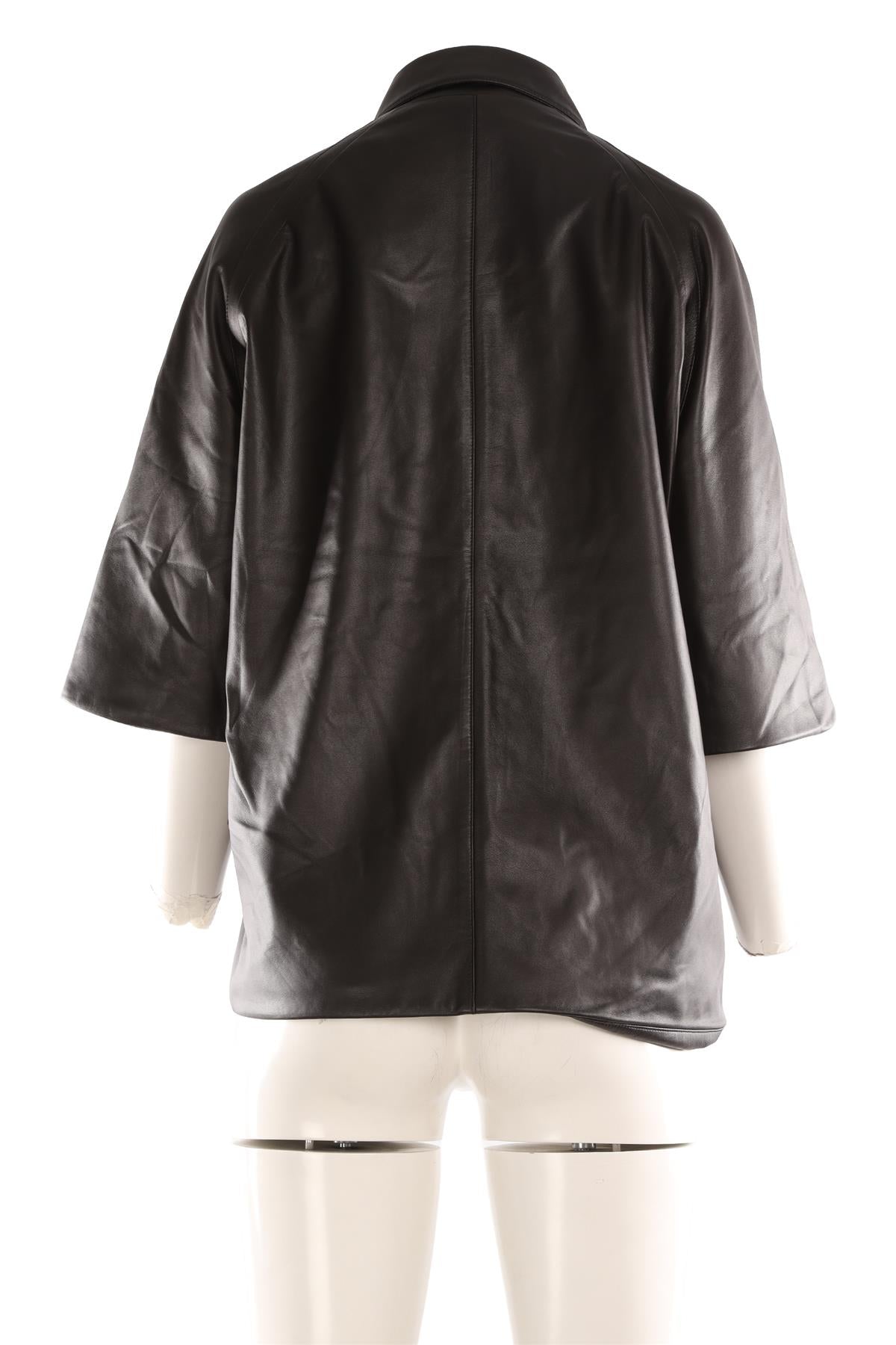 AKRIS BLACK LEATHER SHIRT US 6 UK 10