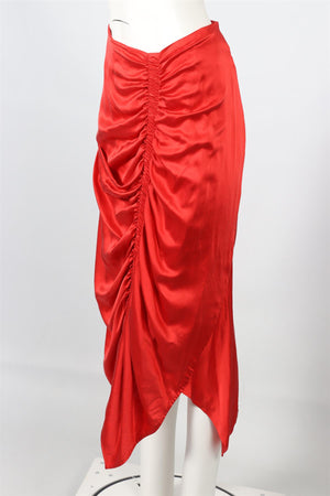 PREEN BY THORNTON BREGAZZI RED SILK MIDI SKIRT SMALL