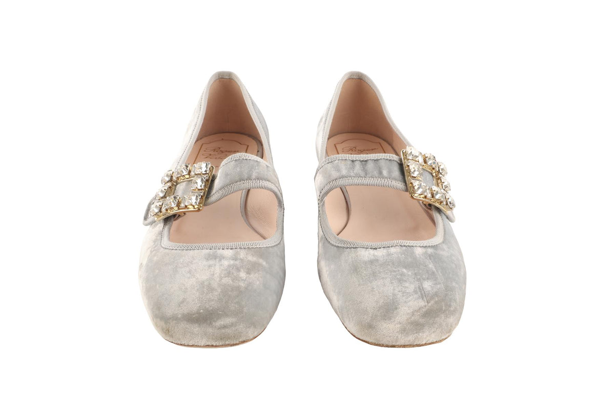 ROGER VIVIER GREY VELVET BALLET FLATS EU 38 UK 5 US 8