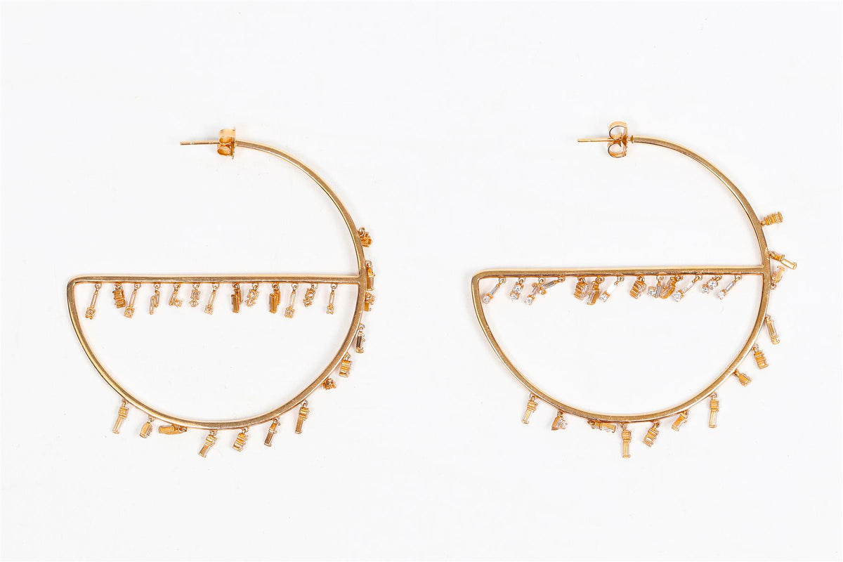 SUZANNE KALAN 18K ROSE GOLD AND BAGUETTE DIAMOND HOOP EARRINGS