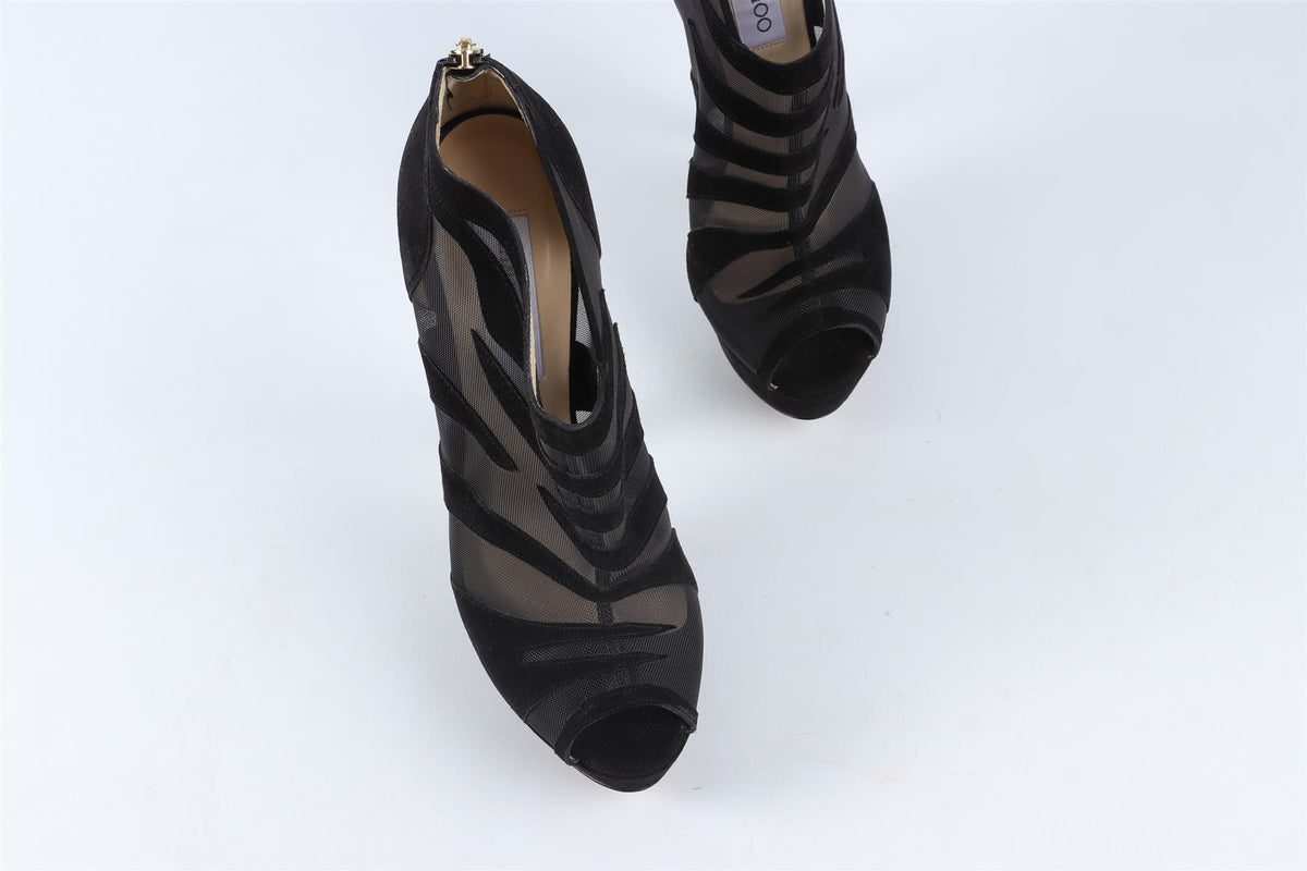 JIMMY CHOO BLACK MESH AND SUEDE ANKLE BOOTS EU 38 UK 5 US 8