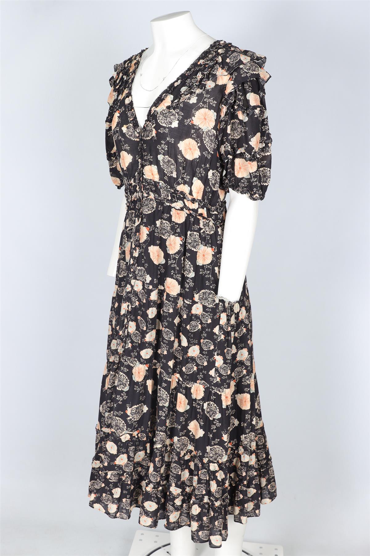 ULLA JOHNSON BLACK COTTON MAXI DRESS US 10 UK 14