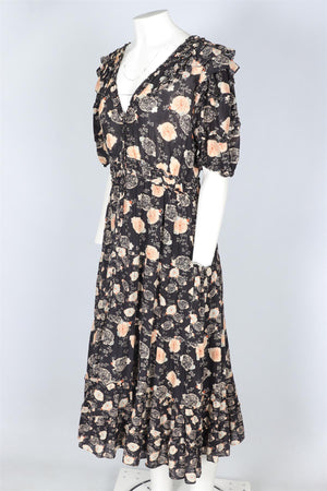 ULLA JOHNSON BLACK COTTON MAXI DRESS US 10 UK 14