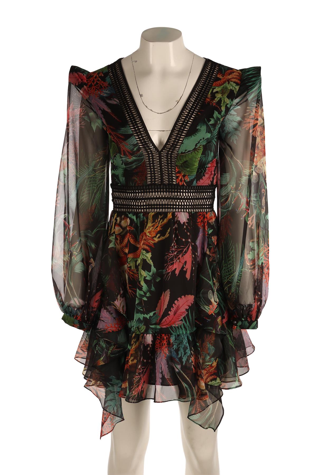 PATBO BLACK SILK MINI DRESS US 0 UK 4