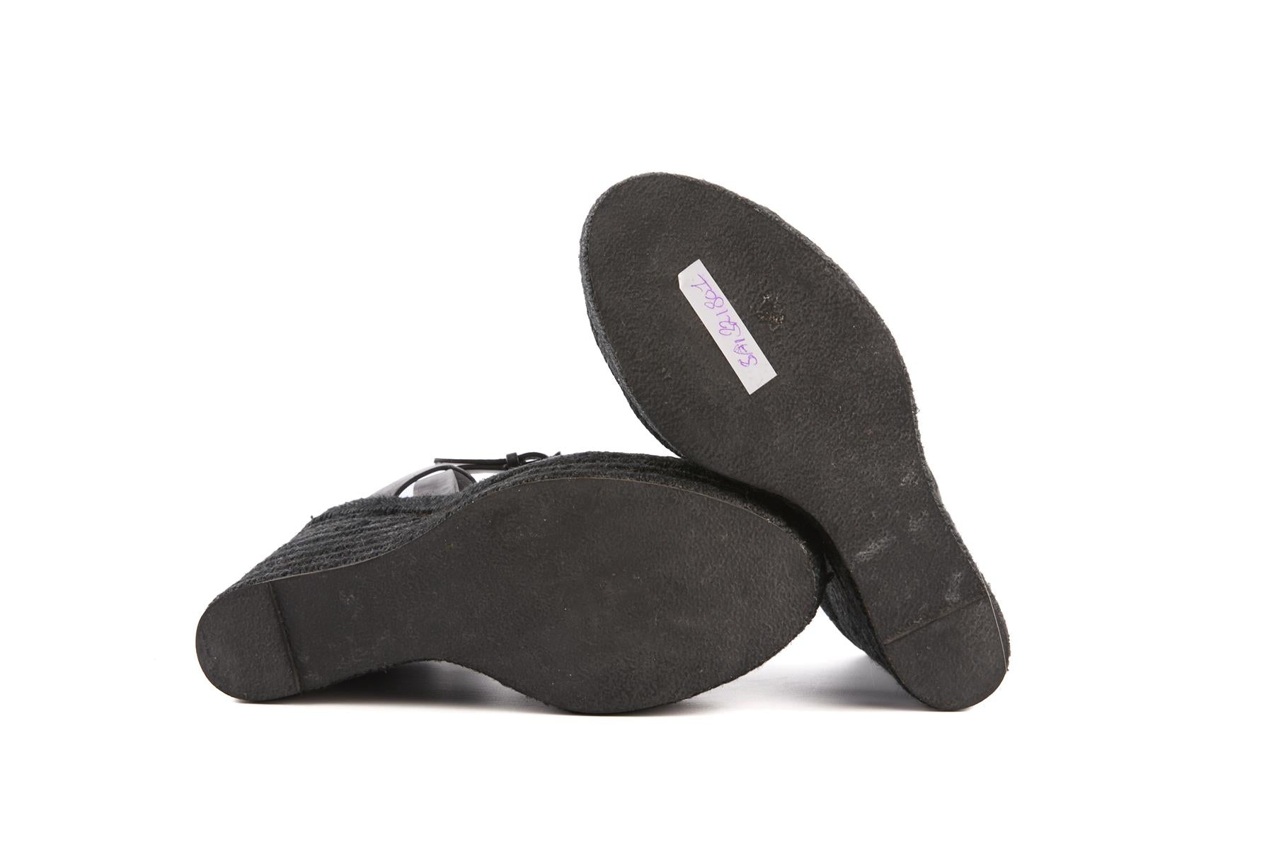 SAINT LAURENT BLACK TRIBUTE LEATHER WEDGE ESPADRILLES EU 40 UK 7 US 10