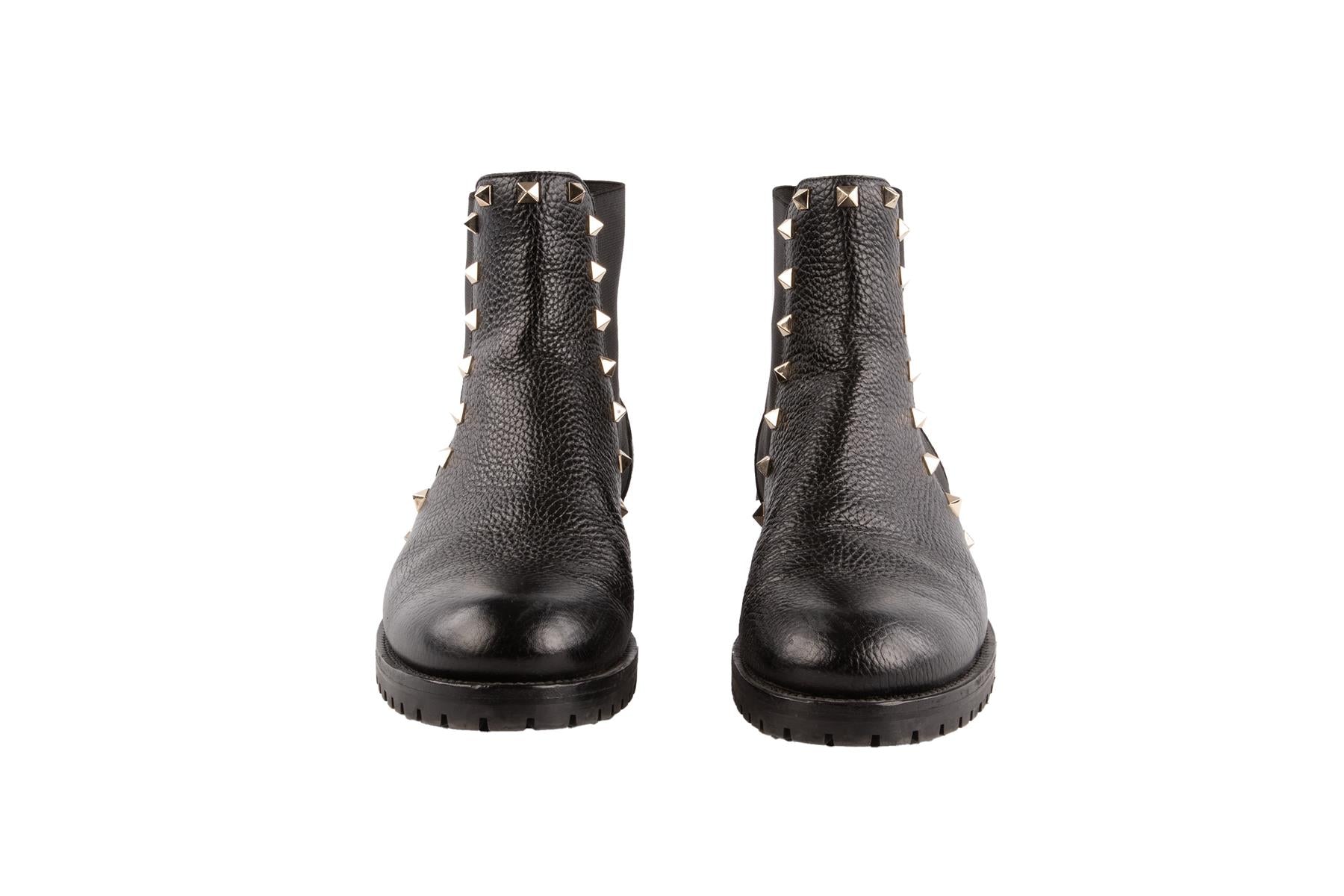 VALENTINO GARAVANI BLACK ROCKSTUD LEATHER ANKLE BOOTS EU 39